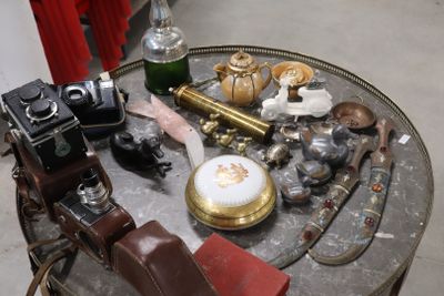 a small table with a lot of items on it