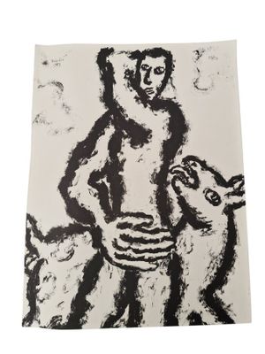 un dessin en noir et blanc représentant un homme et un chien