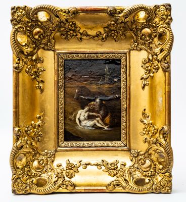 an image of a painting of a man and a woman in a boat