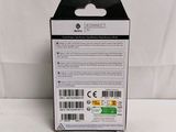 the back of a box with a label on it on a white surface