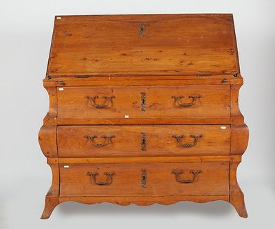 a small wooden chest of drawers on a white background