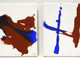 deux tableaux réalisés à la peinture bleue et rouge sur un fond blanc