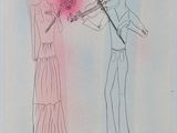 dessin représentant un homme et une femme jouant du violon