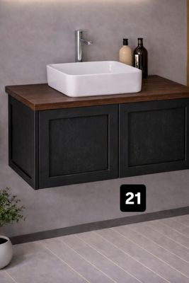 Ensemble meuble de salle de bain 100 cm OSKAB – Freya Noir a…