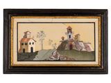 une image d'une peinture représentant une maison sur une colline