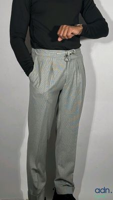 Pantalon en laine en micro pied de poule gris et blanc - COR…