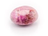 a close up of a pink stone egg on a white background