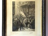 an old picture of a group of people on a city street