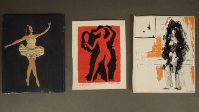 trois tableaux représentant une femme en tutu, un homme en tutu, un autre homme en tutu et une femme en tutu