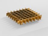 a close up of a metal grid on a white surface