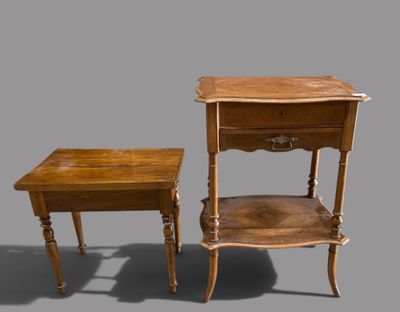 two tables that are next to each other on a gray background