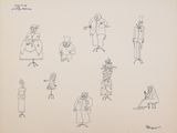 une image représentant un dessin d'un groupe de personnes en costumes