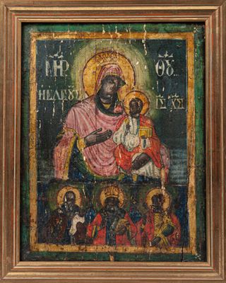 Icône grecque représentant une Vierge à l'Enfant et en parti… - Photo 1