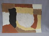 painting of a black cat sitting on top of a brown and white piece of paper
