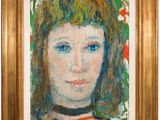 tableau représentant une femme aux yeux bleus, dans un cadre doré
