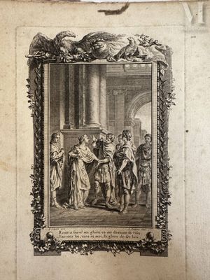 an old black and white photo of a painting of a group of people