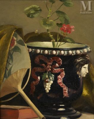 a painting of a vase with a flower in it