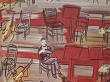 a drawing of a group of people playing instruments