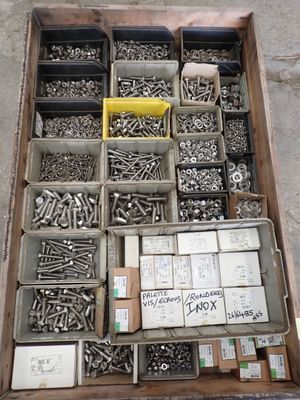 many different types of screws and nuts in a box