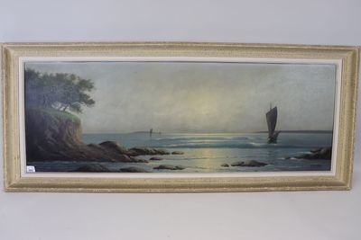 tableau représentant un voilier sur l'océan, avec un autre voilier au loin