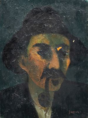 Ecole du XXe siècle. Portrait d'homme à la pipe