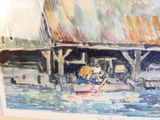 a painting of a man in a boat on the water