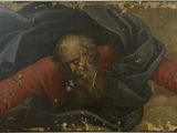 an old painting of a man with a beard and a red shirt