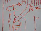 drawing of a man holding a knife in his right hand and a knife in his left hand