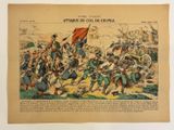 an old print of a military scene with soldiers and a flag