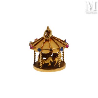 an image of a gold plated carousel with colorful stones on it