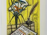 a drawing of a vase of flowers on a table
