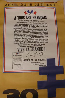 a yellow poster with a blue cross on the front of it