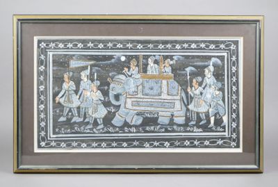 INDE Cortège de personnages Gouache sur tissu