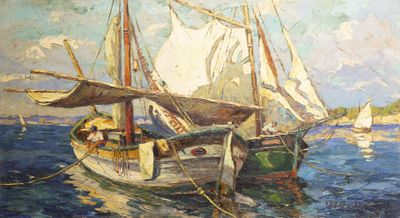 une peinture d'un voilier dans l'eau
