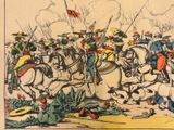 illustration of a group of men on horses in a field