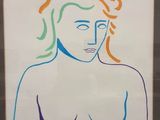 tableau représentant le visage d'une femme aux cheveux colorés, dans un cadre noir