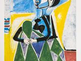 un tableau représentant une femme assise sur une chaise, vêtue d'une robe verte