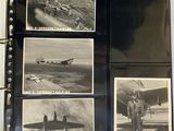 several black and white photos of a man standing in front of a plane