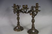 Paire de candélabres en bronze argenté à 3 branches, décor r… (photo 2)