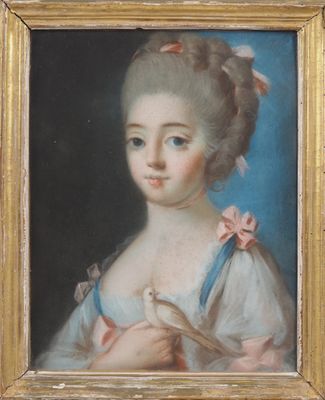 tableau représentant une jeune fille tenant un oiseau dans la main