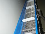 a blue and white machine that is sitting on a table