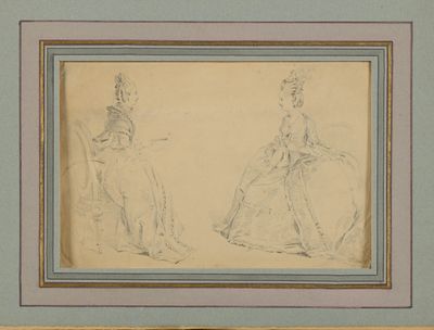 Mine de plomb sur papier "Etude de dames assises".