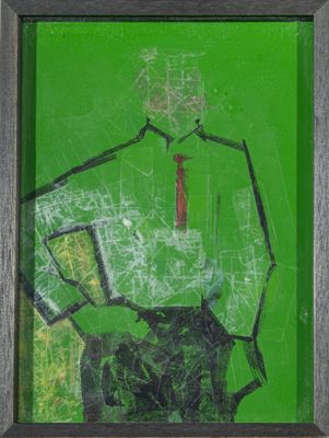 tableau représentant un homme en chemise verte et cravate rouge