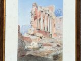 tableau représentant des ruines, avec des moutons au premier plan et le ciel en arrière-plan
