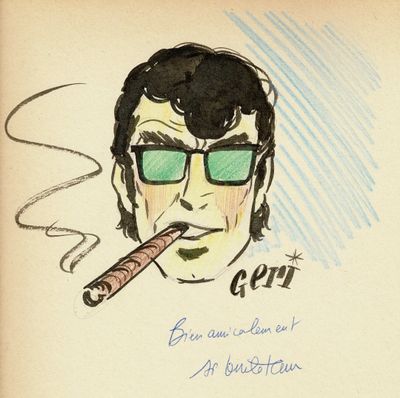 dessin représentant un homme portant des lunettes de soleil et un cigare à la bouche