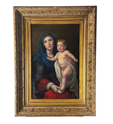a painting of a woman holding a baby in her arms