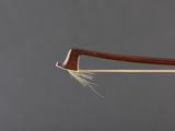 a close up of a bow with a long tail on a gray background