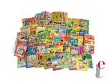 a pile of cartoon books on a white surface