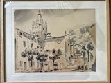 a picture of a drawing of a building in a frame