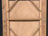 an old wooden picture frame with a rope hanging from it ' s sides